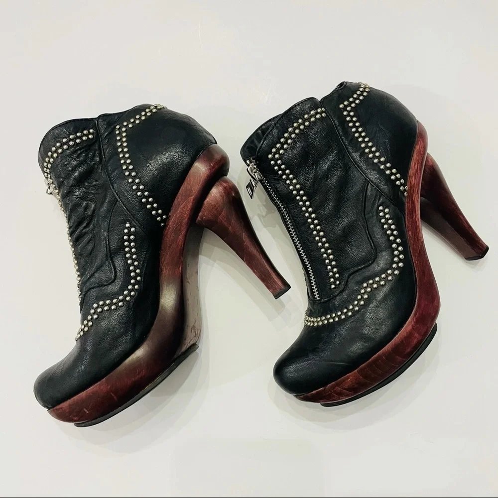 Calleen Cordero Free People Studded Platform Booties Wood Block Heal‎ Size &